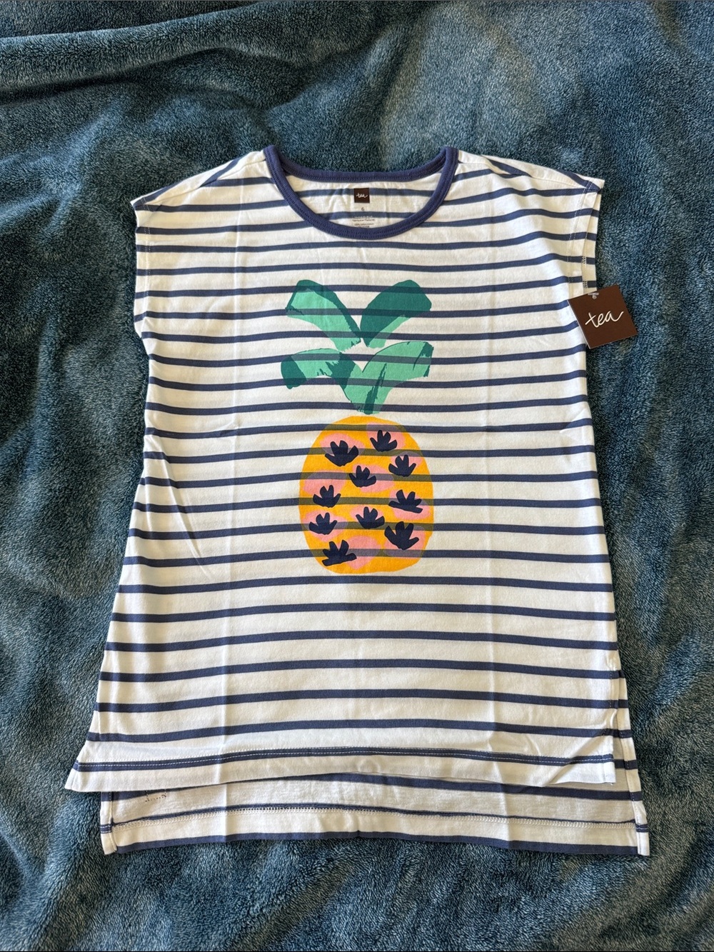 NWT Tea Collection Navy & White Striped Tee with Pineapple Graphic